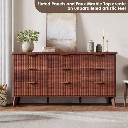 Commode cannelée à 9 tiroirs, commode moderne, meuble TV en bois, design à profil incurvé, pour salon, couloir – Sanzelize Design