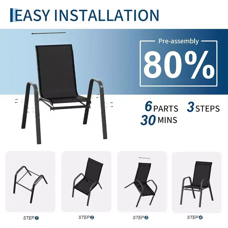 Chaises de jardin, Lot de 4/6 chaises de salle à manger empilables d'extérieur en textilène léger résistant aux – Sanzelize Design
