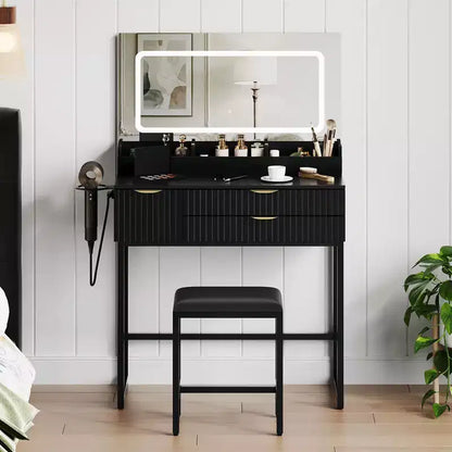 Coiffeuse avec miroir et lumières, miroir lumineux à LED, tiroirs de rangement spacieux pour produits cosmétiques et – Sanzelize Design