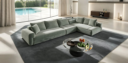 Canapé 260 cm convertible 4 places en velours côtelé avec poufs – Vert – Sanzelize Design