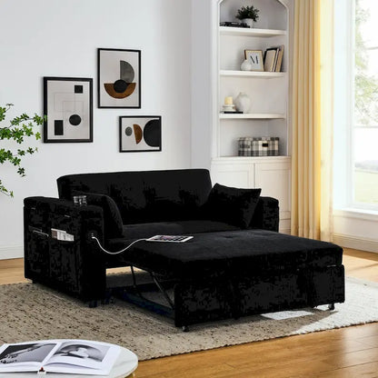 Canapé-lit gigogne 137 cm, canapé-lit inclinable 2 places avec rangement, oreiller lombaire, prise USB – Sanzelize Design