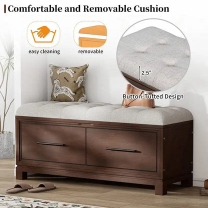 Banc à chaussures avec coussin amovible et rangement dissimulé pour l'entrée et le salon – Sanzelize Design