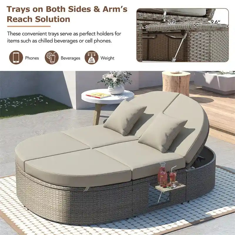 Lit de soleil extérieur double pour terrasse avec coussins et oreillers – Sanzelize Design