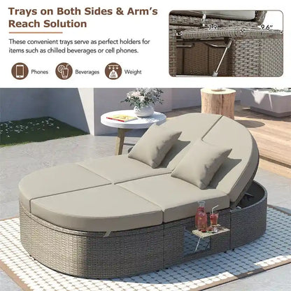 Lit de soleil extérieur double pour terrasse avec coussins et oreillers – Sanzelize Design