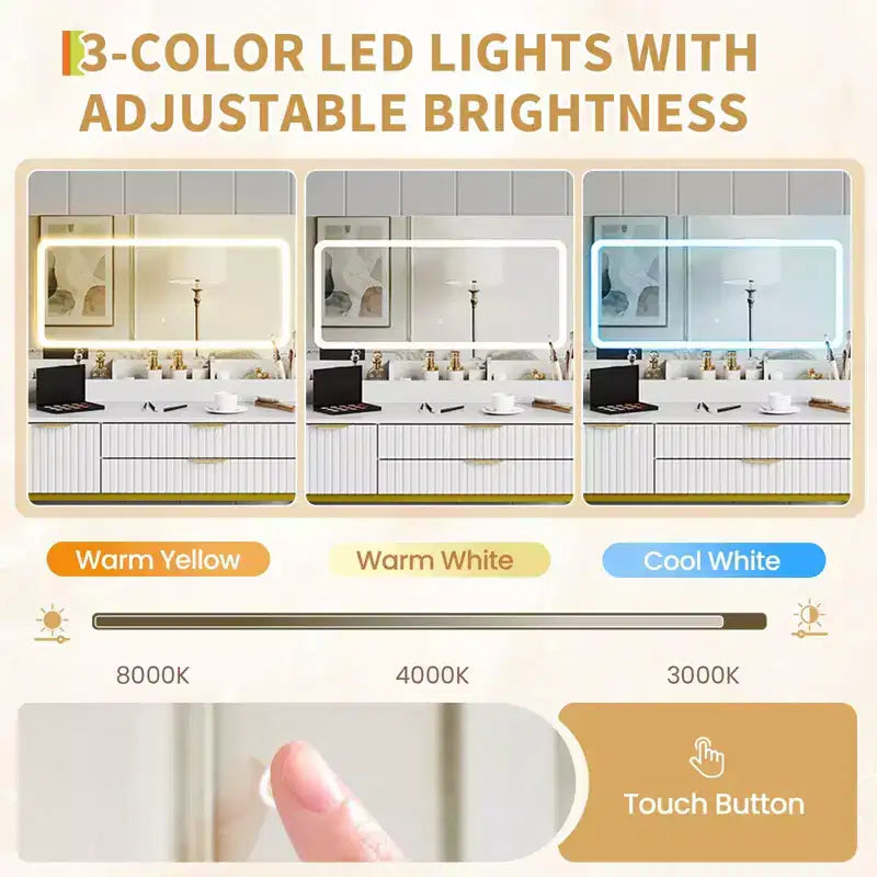 Coiffeuse avec miroir et lumières, miroir lumineux à LED, tiroirs de rangement spacieux pour produits cosmétiques et – Sanzelize Design