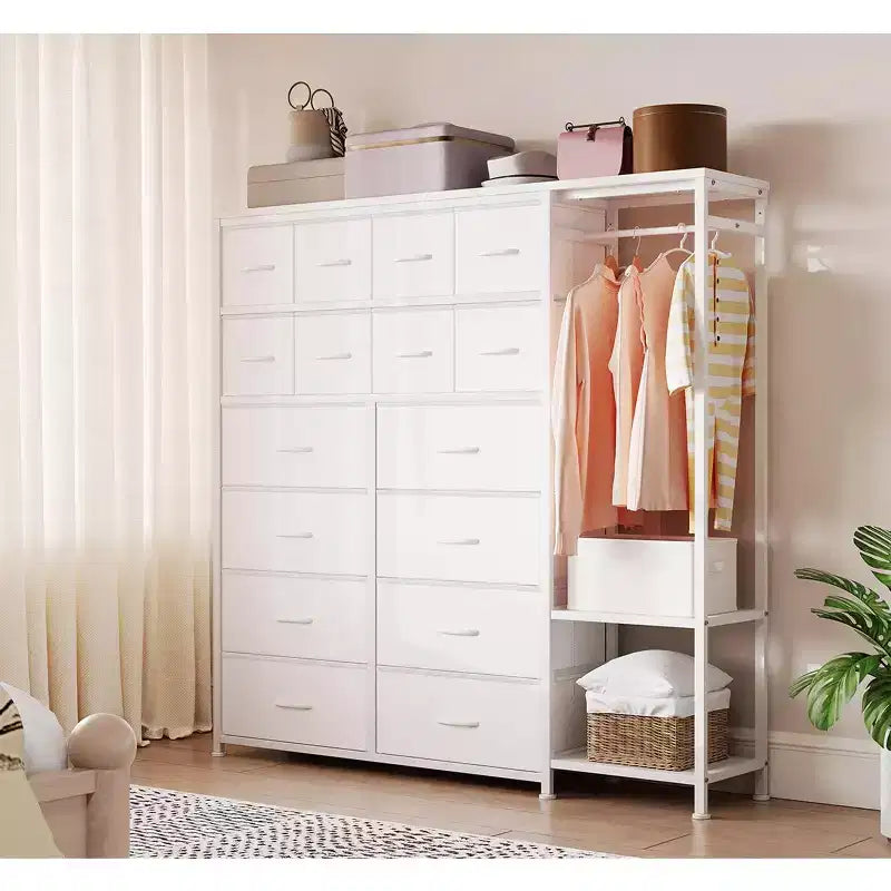 Commode de rangement avec 16 tiroirs, tringle à vêtements et étagères – Sanzelize Design