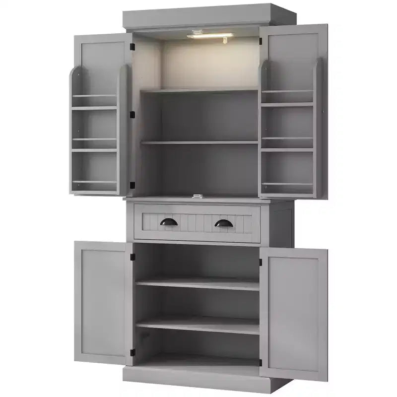 Garde-manger de cuisine de 180 cm avec lumières DEL, 6 tablettes de porte, un tiroir et 4 tablettes réglables – Sanzelize Design