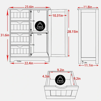 Meuble de Rangement Salle de Bain sur Pied avec 4 Tiroirs – Sanzelize Design