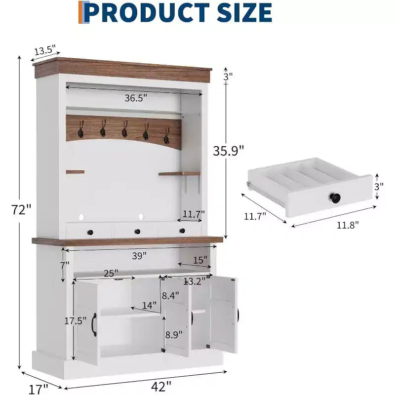 Meuble de bar à café de style ferme de 183 cm de haut avec lumières LED, buffet de cuisine avec portes et tiroir – Sanzelize Design