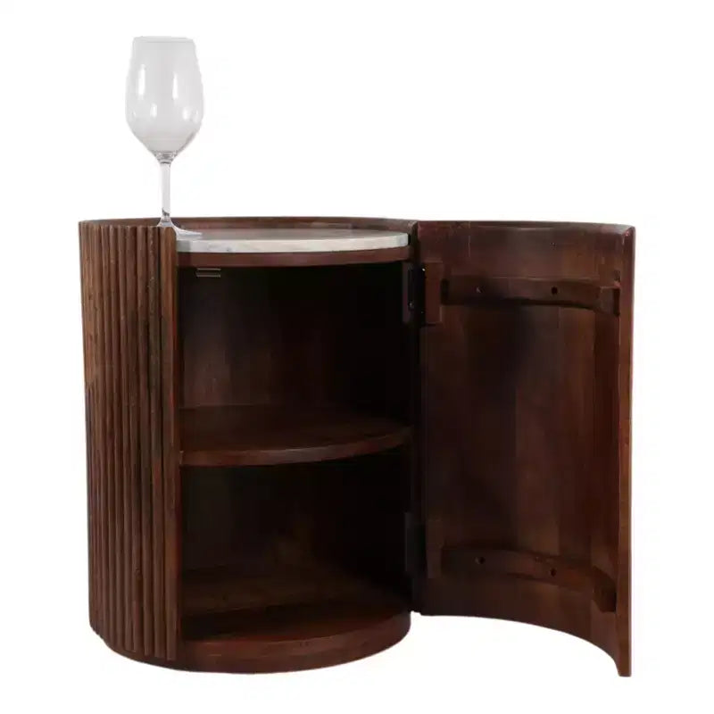 Table d'appoint décorative en bois nervuré avec plateau en marbre et rangement – Sanzelize Design