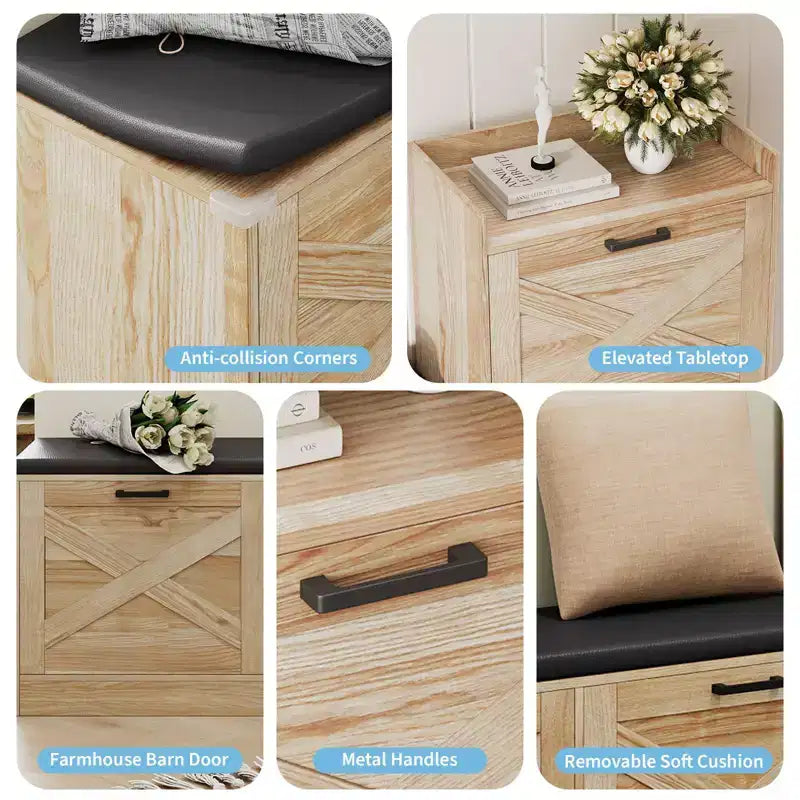 Meuble à chaussures de ferme, Banc d'entrée en bois avec 4 tiroirs basculants – Sanzelize Design