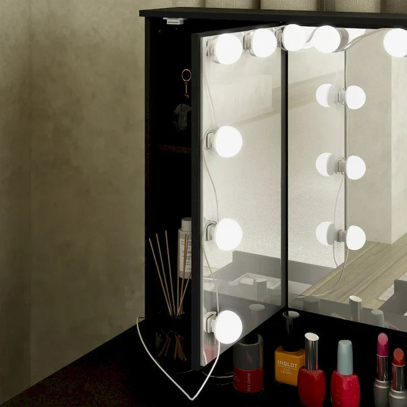 Coiffeuse LED de luxe avec 9 tiroirs, station de maquillage élégante – Sanzelize Design