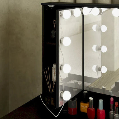 Coiffeuse LED de luxe avec 9 tiroirs, station de maquillage élégante – Sanzelize Design