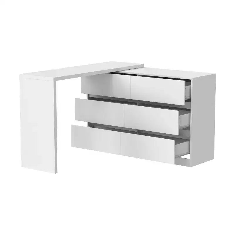 Desserte de buffet intelligente rotative/extensible avec 6 tiroirs, plan de travail étendu, tapis antidérapant – Sanzelize Design