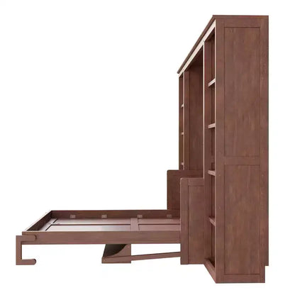Lit escamotable grand lit/deux places avec bureau et étagère, brun foncé – Sanzelize Design
