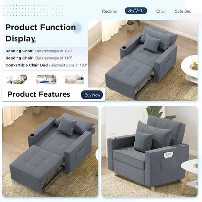 Fauteuil convertible 3-en-1, plusieurs coloris, une place – Sanzelize Design