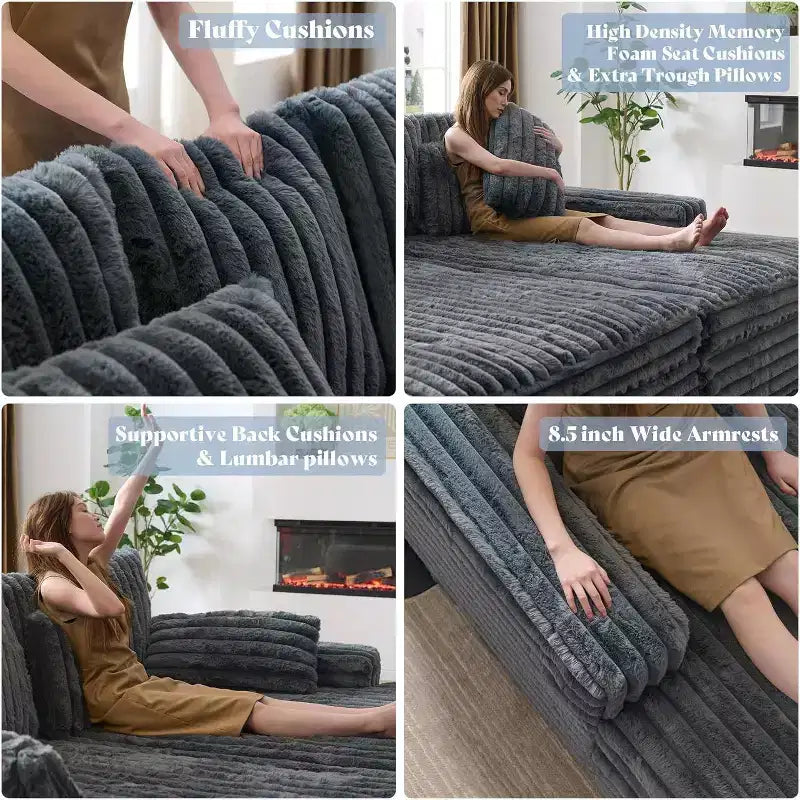Canapé double méridienne 236 cm pour deux, canapé nuage avec assise profonde, coussins lombaires et accoudoirs larges – Sanzelize Design