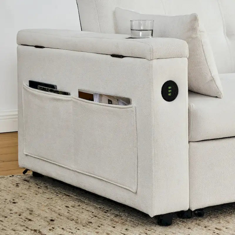 Canapé-lit gigogne 137 cm, canapé-lit inclinable 2 places avec rangement, oreiller lombaire, prise USB – Sanzelize Design