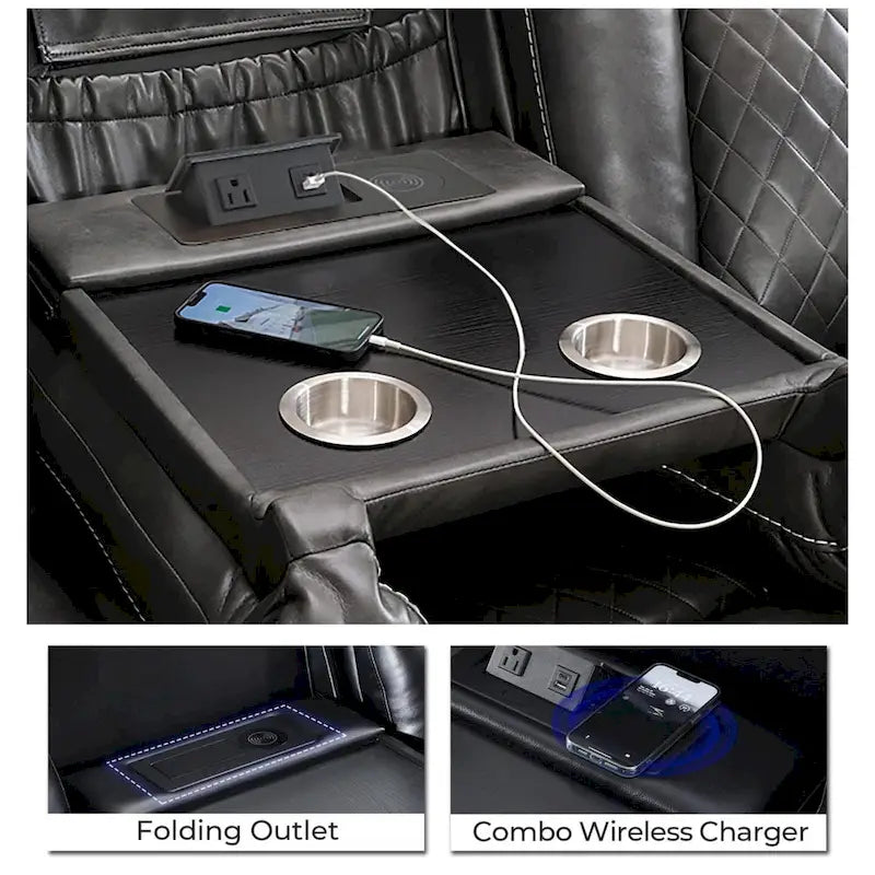 Canapé inclinable électrique avec chargeur sans fil, liseuse pour salon, lumière LED en similicuir, port AC/USB – Sanzelize Design