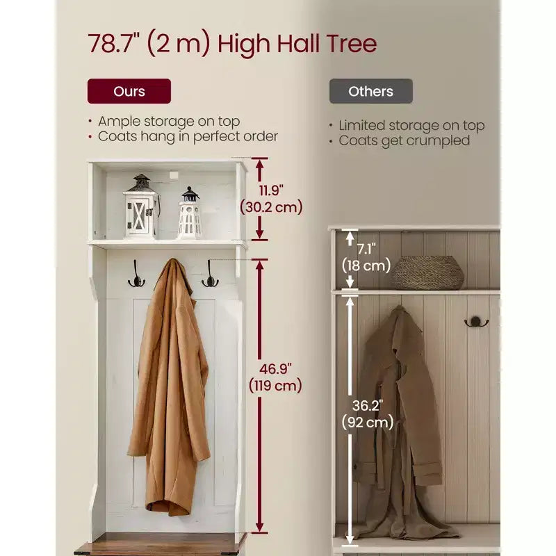 Porte-manteau avec banc et rangement à chaussures, porte-manteau avec banc à chaussures, meuble d'entrée, 3 patères – Sanzelize Design