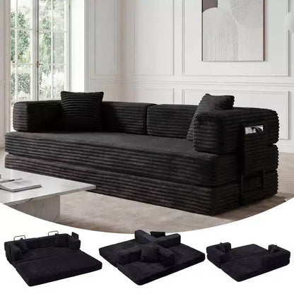 Canapé-lit convertible 5-en-1 de 205 cm – Velours côtelé, charge max. 544 kg, sans assemblage – Sanzelize Design