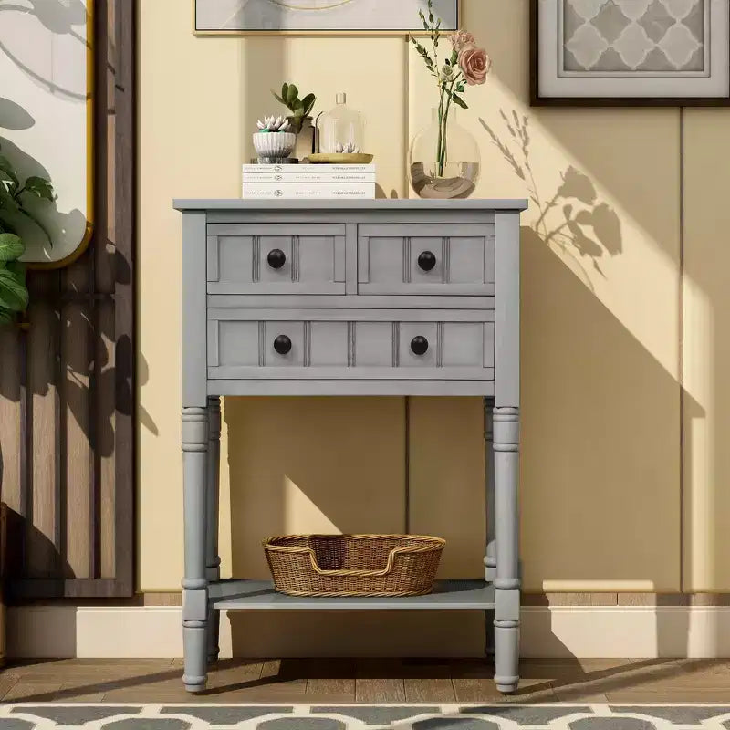 Console étroite de 60 cm avec 3 tiroirs et étagère, table d'appoint pour petite entrée ou salon – Sanzelize Design