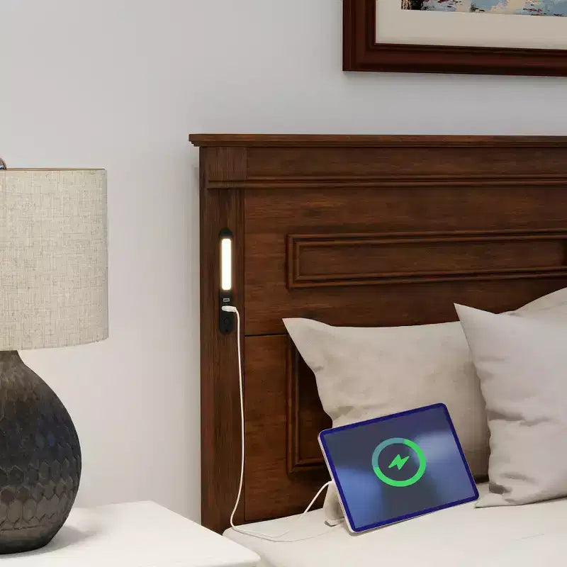 Lit plateforme 152 x 203 cm / 193 x 203 cm avec tête de lit haute, cadre de lit rustique en bois avec 2 tiroirs – Sanzelize Design