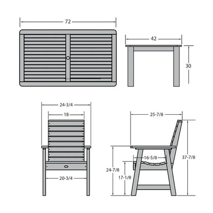 Ensemble de salle à manger d'extérieur 7 pièces, table 107 x 183 cm – Sanzelize Design