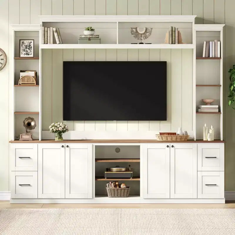 Meuble TV mural 4-en-1 de style campagnard, convient aux téléviseurs jusqu'à 178 cm – Sanzelize Design