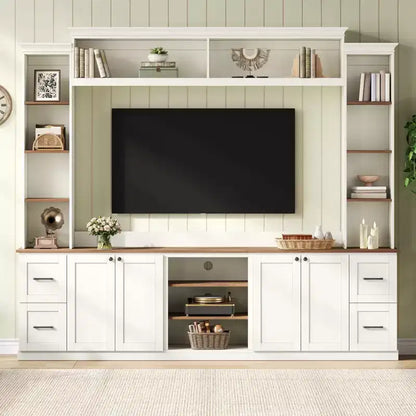 Meuble TV mural 4-en-1 de style campagnard, convient aux téléviseurs jusqu'à 178 cm – Sanzelize Design
