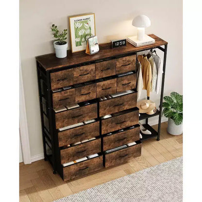 Commode de rangement avec 16 tiroirs, tringle à vêtements et étagères – Sanzelize Design