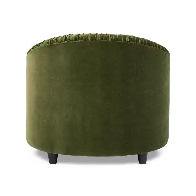 Serena fauteuil d'appoint avec dossier capitonné et franges, velours performant vert olive, 80 cm – Sanzelize Design
