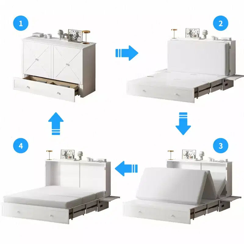 Lit escamotable Murphy 152 x 203 cm, lit coffre Cube avec station de charge et espace de rangement – Sanzelize Design