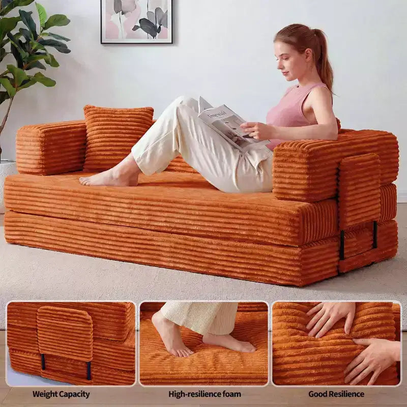 Canapé-lit convertible 5-en-1 de 205 cm – Velours côtelé, charge max. 544 kg, sans assemblage – Sanzelize Design