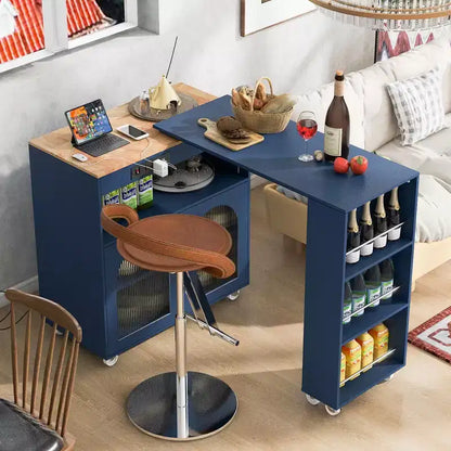 Îlot de cuisine roulant avec 2 portes en verre, Desserte de cuisine avec table extensible et prises de courant – Sanzelize Design