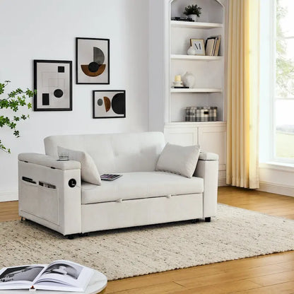 Canapé-lit gigogne 137 cm, canapé-lit inclinable 2 places avec rangement, oreiller lombaire, prise USB – Sanzelize Design