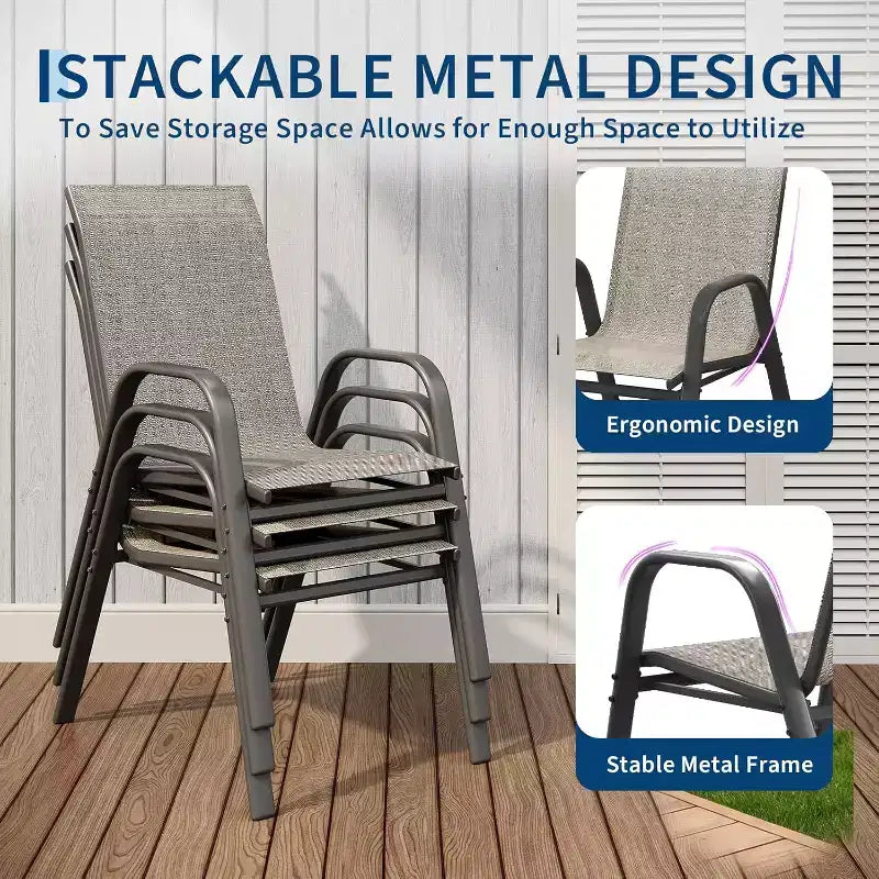 Chaises de jardin, Lot de 4/6 chaises de salle à manger empilables d'extérieur en textilène léger résistant aux – Sanzelize Design