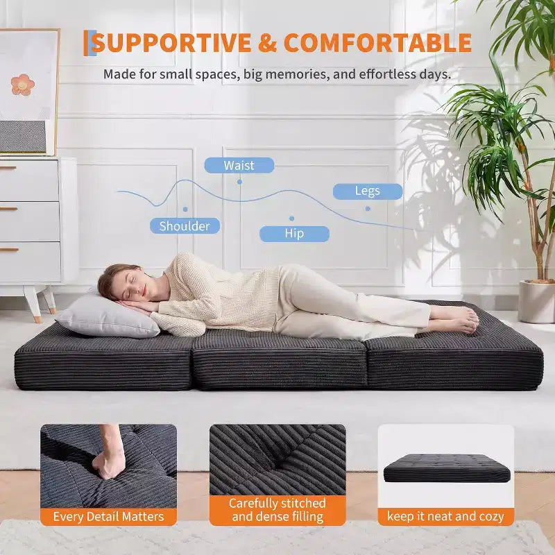 Canapé-lit pliable en mousse à mémoire de forme 99 x 190 cm - Matelas capitonné de 15,2 cm – Sanzelize Design