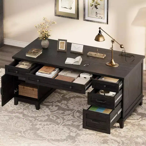 Bureau de direction de 152 cm avec tiroirs, bureau d'ordinateur avec station de charge – Sanzelize Design