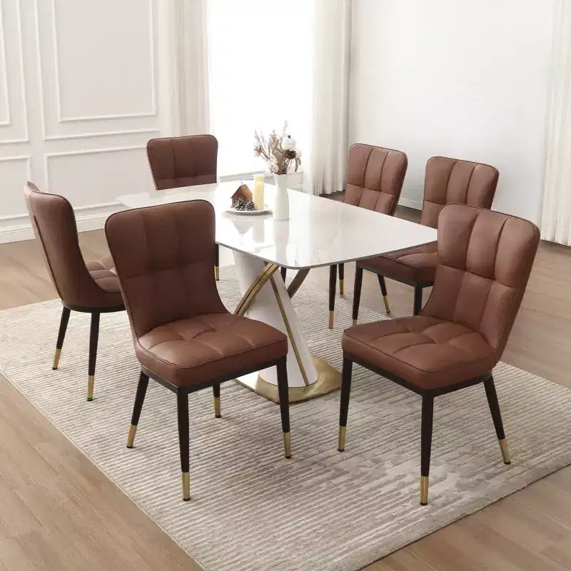 Lot de 6 chaises de salle à manger, modernes, rembourrées, en similicuir, avec haut dossier, pieds en métal – Sanzelize Design