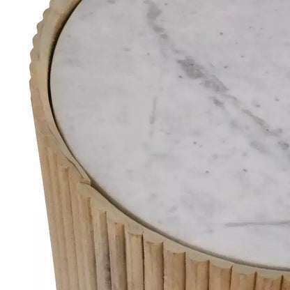 Table d'appoint décorative en bois nervuré avec plateau en marbre et rangement – Sanzelize Design