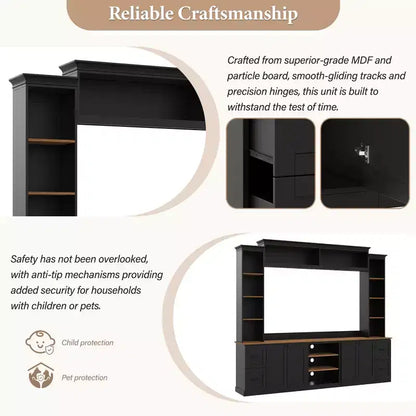 Meuble TV mural 4-en-1 de style campagnard, convient aux téléviseurs jusqu'à 178 cm – Sanzelize Design
