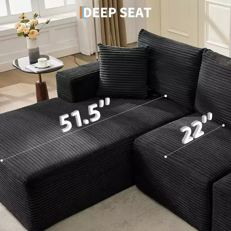 Canapé moderne 274 cm, canapé 3 places rembourré en forme de L avec oreillers, canapé à assise profonde – Sanzelize Design