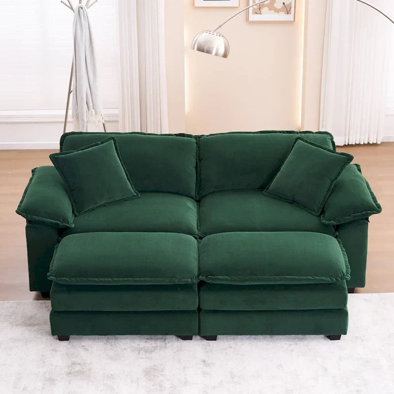 Canapé 2 places avec 2 coussins de siège, 2 oreillers et 2 poufs, canapé confortable - Canapé profond de salon – Sanzelize Design