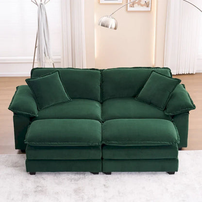 Canapé 2 places avec 2 coussins de siège, 2 oreillers et 2 poufs, canapé confortable - Canapé profond de salon – Sanzelize Design