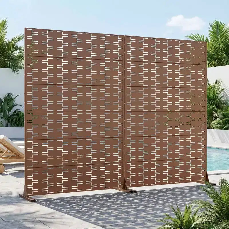 Cloison de séparation marron en acier galvanisé, 183 x 119 cm, paravent double face antirouille en 6 pièces – Sanzelize Design