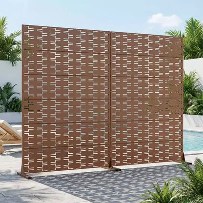 Cloison de séparation marron en acier galvanisé, 183 x 119 cm, paravent double face antirouille en 6 pièces – Sanzelize Design