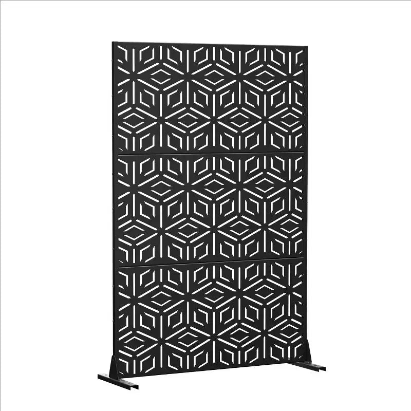 Paravent à 3 panneaux avec motif géométrique – Acier galvanisé noir – Sanzelize Design