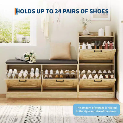 Meuble à chaussures de ferme, Banc d'entrée en bois avec 4 tiroirs basculants – Sanzelize Design