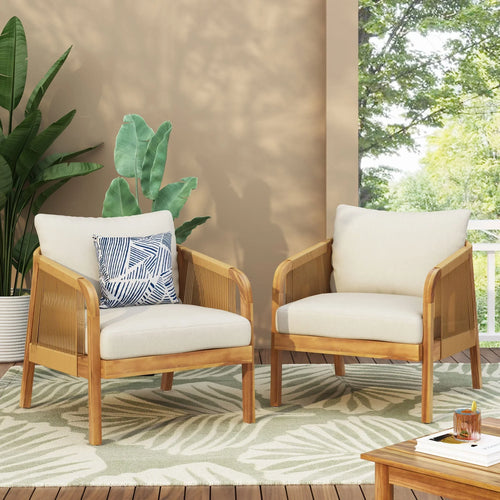 Ensemble de fauteuils de club en bois d'acacia et osier Jabe d'extérieur – Sanzelize Design